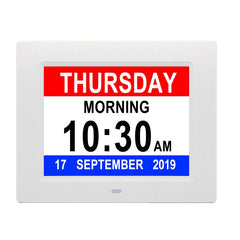 Digital Day Clock Calendar – 7", 8", 10" LED Large Display for Dementia, Date, Week, Month, Year, and Time (Black/White) – Perfect for Home Décor, Dementia
