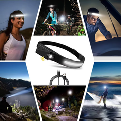 COB LED Rechargeable Headlamp with Motion Sensor 🔦 USB-C Waterproof Head Torch for Camping, Hiking, Fishing & Work – 300 Lumen