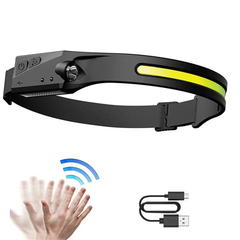 COB LED Rechargeable Headlamp with Motion Sensor 🔦 USB-C Waterproof Head Torch for Camping, Hiking, Fishing & Work – 300 Lumen