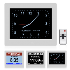 Digital Day Clock Calendar – 7", 8", 10" LED Large Display for Dementia, Date, Week, Month, Year, and Time (Black/White) – Perfect for Home Décor, Dementia