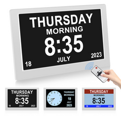 Digital Day Clock Calendar – 7", 8", 10" LED Large Display for Dementia, Date, Week, Month, Year, and Time (Black/White) – Perfect for Home Décor, Dementia