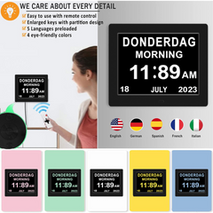 Digital Day Clock Calendar – 7", 8", 10" LED Large Display for Dementia, Date, Week, Month, Year, and Time (Black/White) – Perfect for Home Décor, Dementia