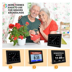 Digital Day Clock Calendar – 7", 8", 10" LED Large Display for Dementia, Date, Week, Month, Year, and Time (Black/White) – Perfect for Home Décor, Dementia