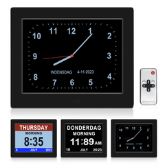 Digital Day Clock Calendar – 7", 8", 10" LED Large Display for Dementia, Date, Week, Month, Year, and Time (Black/White) – Perfect for Home Décor, Dementia