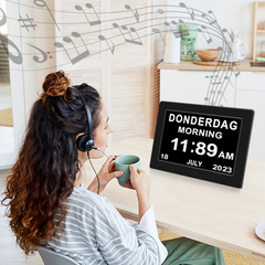 Digital Day Clock Calendar – 7", 8", 10" LED Large Display for Dementia, Date, Week, Month, Year, and Time (Black/White) – Perfect for Home Décor, Dementia
