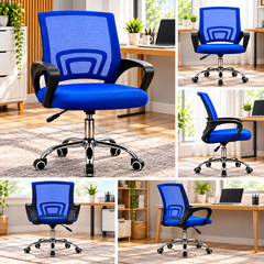 Ergonomic Mesh Office Chair Adjustable Height Computer Desk Chair with Cushioned Seat and Armrests Black Blue