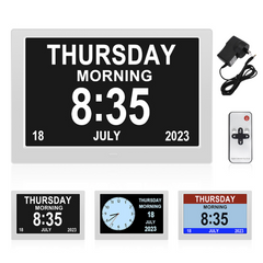 Digital Day Clock Calendar – 7", 8", 10" LED Large Display for Dementia, Date, Week, Month, Year, and Time (Black/White) – Perfect for Home Décor, Dementia