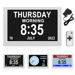 Digital Day Clock Calendar – 7", 8", 10" LED Large Display for Dementia, Date, Week, Month, Year, and Time (Black/White) – Perfect for Home Décor, Dementia