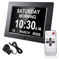 Digital Day Clock Calendar – 7", 8", 10" LED Large Display for Dementia, Date, Week, Month, Year, and Time (Black/White) – Perfect for Home Décor, Dementia