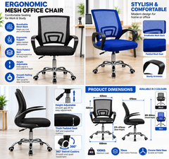 Ergonomic Mesh Office Chair Adjustable Height Computer Desk Chair with Cushioned Seat and Armrests Black Blue