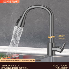 Pull Out Kitchen Mixer Tap 3 Spray Modes 304 Stainless Steel Sink Faucet – Black, Silver, Gold