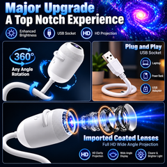 USB Galaxy Projector Night Light with 24 Projection Films, 360° Flexible Neck Starry Sky Ceiling Projector, LED Mood Lamp for Bedroom