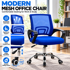 Ergonomic Mesh Office Chair Adjustable Height Computer Desk Chair with Cushioned Seat and Armrests Black Blue
