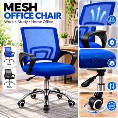 Ergonomic Mesh Office Chair Adjustable Height Computer Desk Chair with Cushioned Seat and Armrests Black Blue