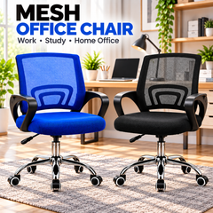 Ergonomic Mesh Office Chair Adjustable Height Computer Desk Chair with Cushioned Seat and Armrests Black Blue