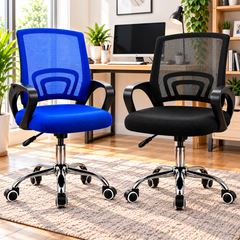 Ergonomic Mesh Office Chair Adjustable Height Computer Desk Chair with Cushioned Seat and Armrests Black Blue