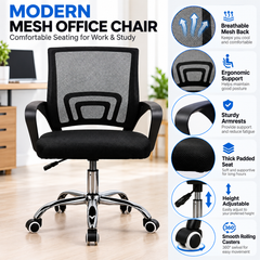 Ergonomic Mesh Office Chair Adjustable Height Computer Desk Chair with Cushioned Seat and Armrests Black Blue