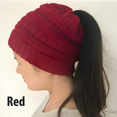Womens Girls Hats Winter Knitted Pony Tail Beanie Cap Stretch Comfy Hair Ponytail Hat Warm Knit Headwear Headband Caps winter beanie with ponytail hole Knitted Wool