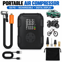 Portable Cordless Tyre Inflator 150 PSI Rechargeable Air Compressor with Digital Display for Car Motorcycle Bicycle