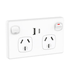 Double Power Point GPO Wall Outlet 10A with USB A & Type C Charging Power Point with Fast Charge USB Ports 5V 3.6Amp (White)