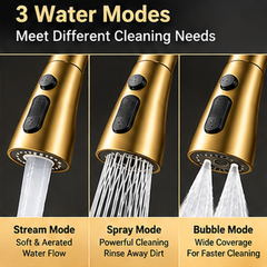 Pull Out Kitchen Mixer Tap 3 Spray Modes 304 Stainless Steel Sink Faucet – Black, Silver, Gold