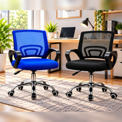 Ergonomic Mesh Office Chair Adjustable Height Computer Desk Chair with Cushioned Seat and Armrests Black Blue
