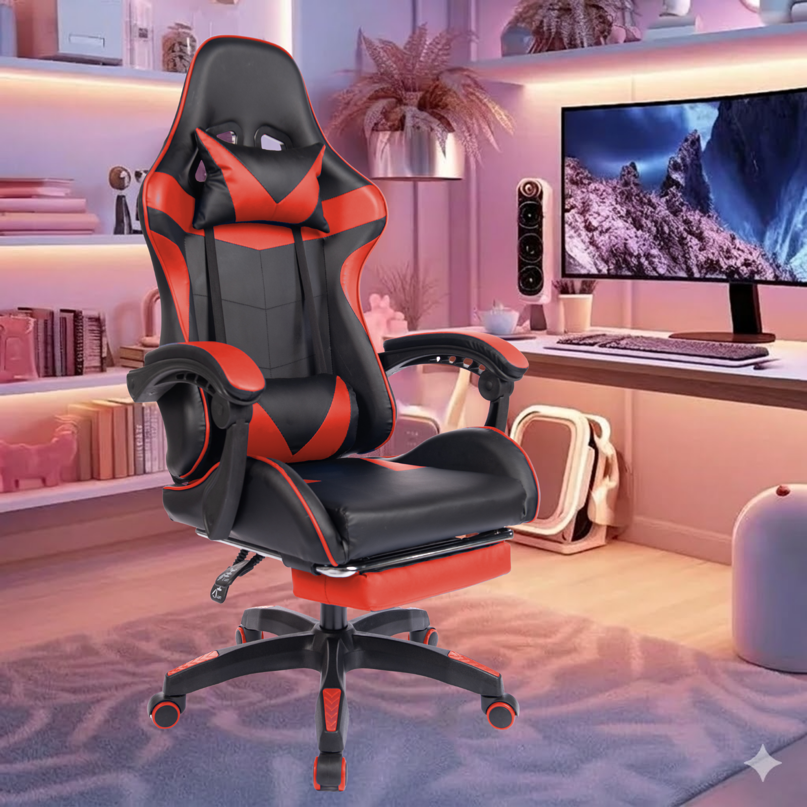 Executive Office Gaming Chair PU Leather Ergonomic Recliner Black/Red/Blue Seat