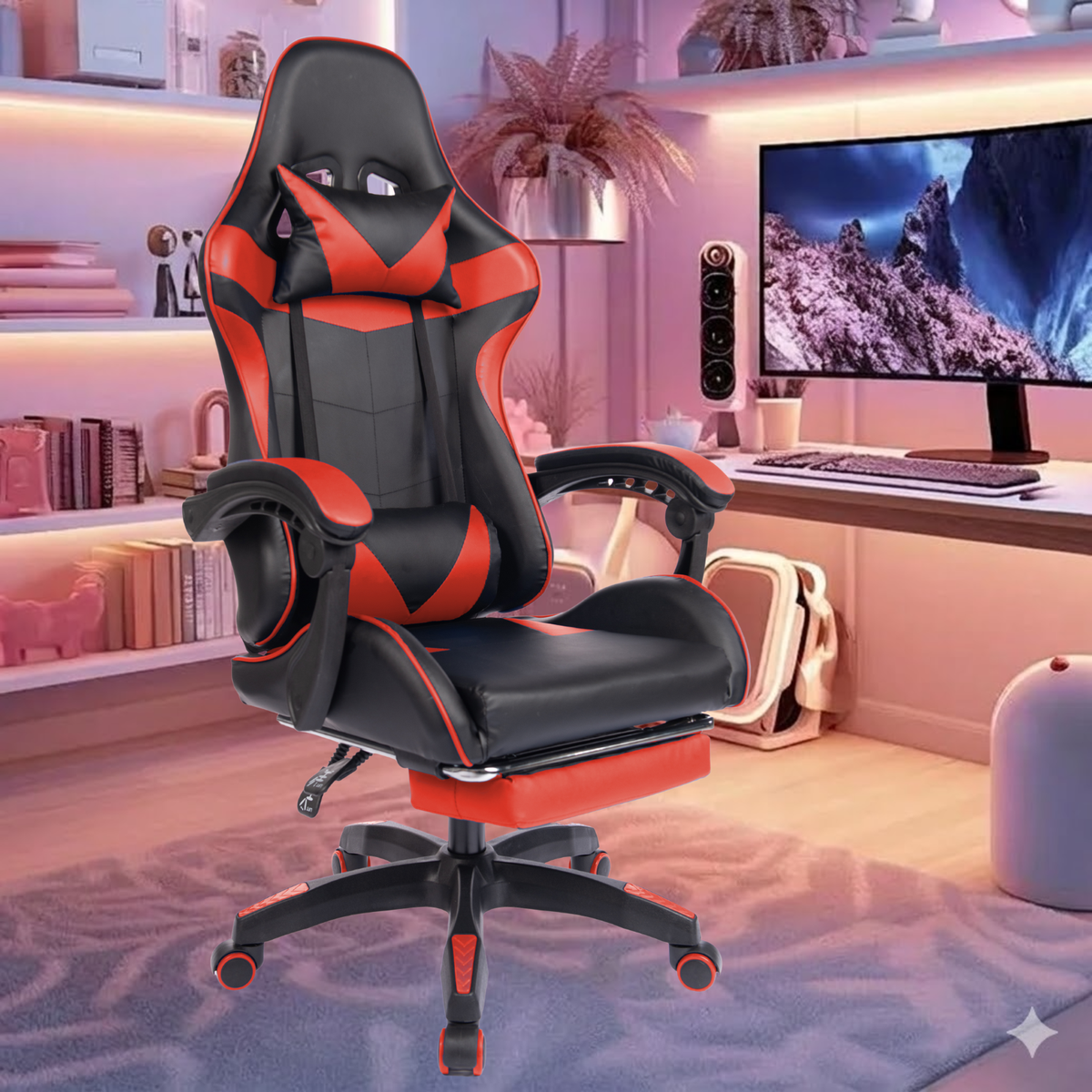 Executive Office Gaming Chair PU Leather Ergonomic Recliner Black/Red/Blue Seat