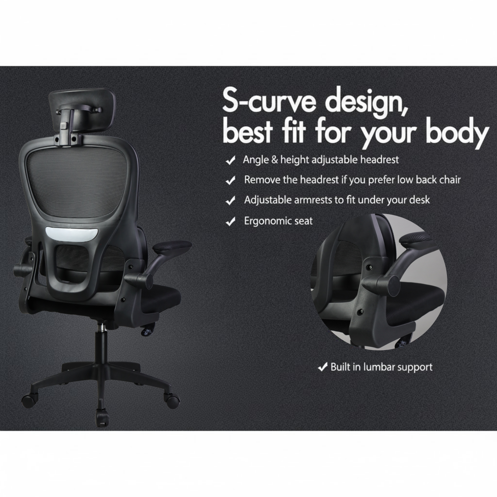 Premium Ergonomic Mesh Office Chair with Adjustable Neck Support, Height & Tilt – Breathable, Comfortable & Durable for Home Office or Study ✨