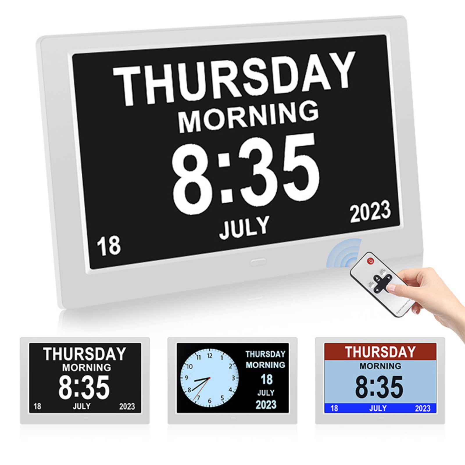 Digital Day Clock Calendar 7"-8''-10" LED Large  Dementia Date Week Month Year Time Black/White