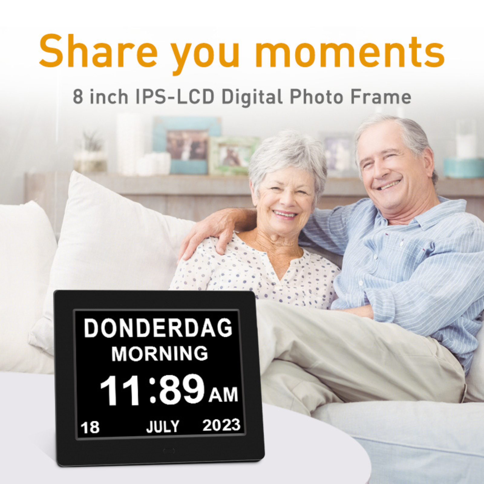 Digital Day Clock Calendar 7"-8''-10" LED Large  Dementia Date Week Month Year Time Black/White