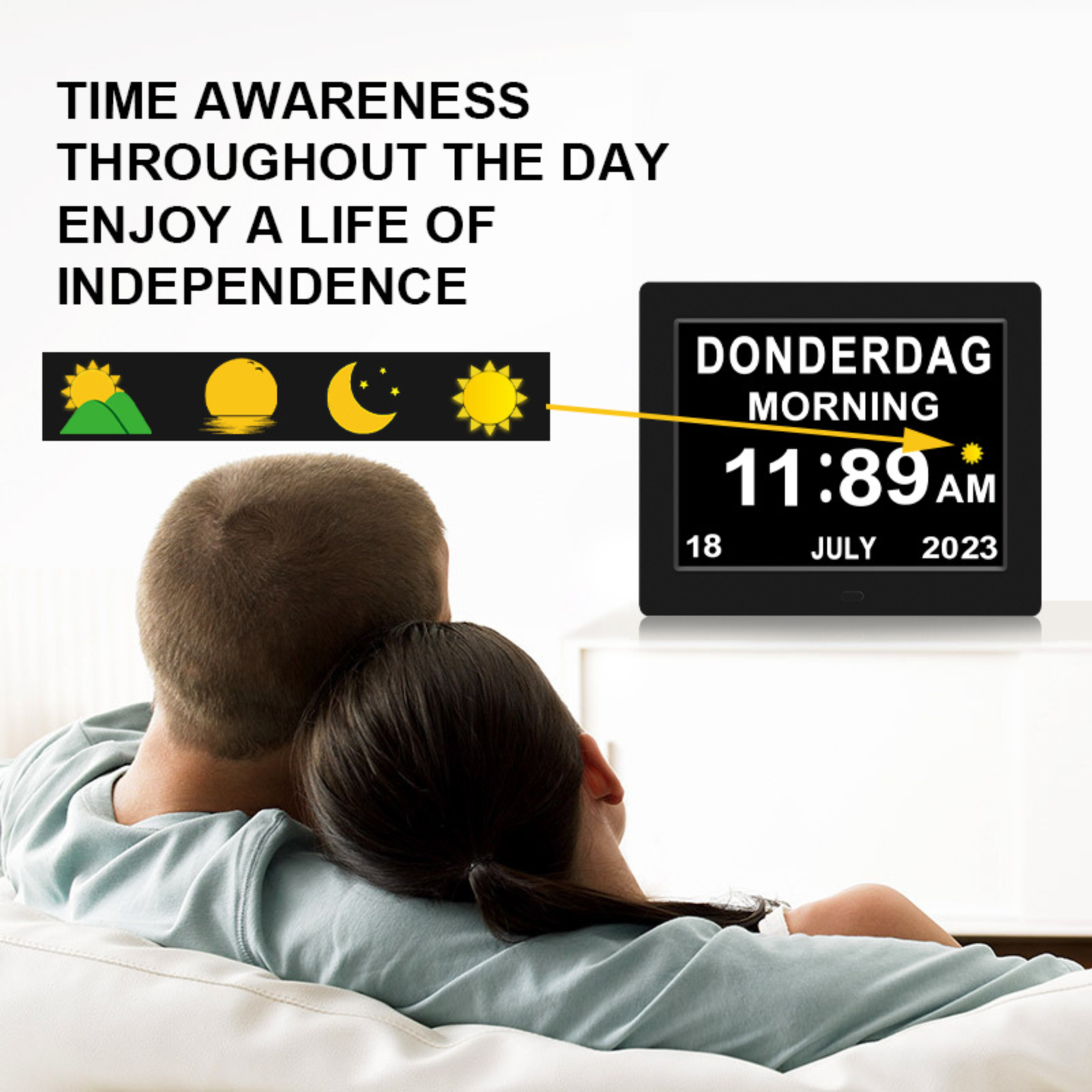 Digital Day Clock Calendar 7"-8''-10" LED Large  Dementia Date Week Month Year Time Black/White