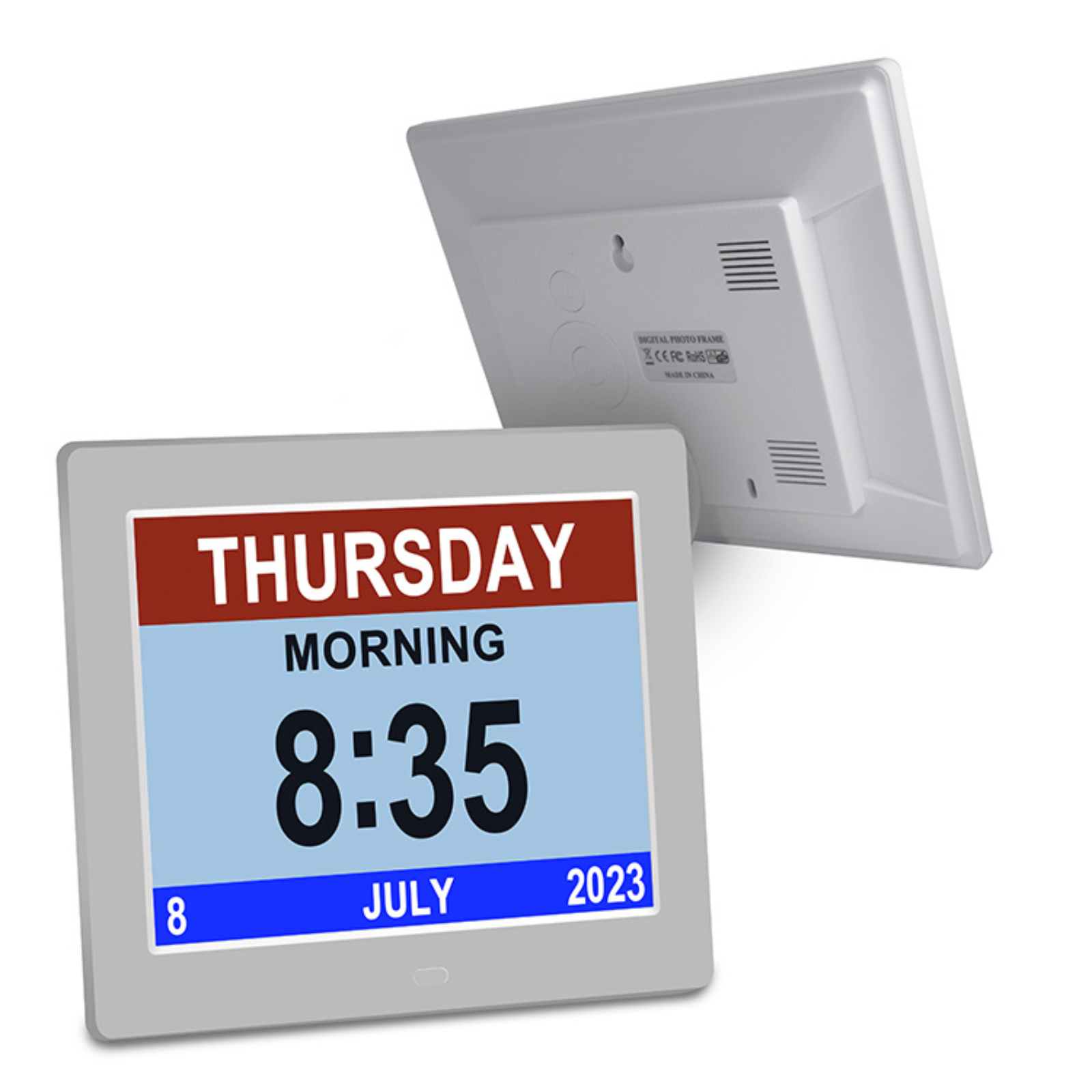 Digital Day Clock Calendar 7"-8''-10" LED Large  Dementia Date Week Month Year Time Black/White