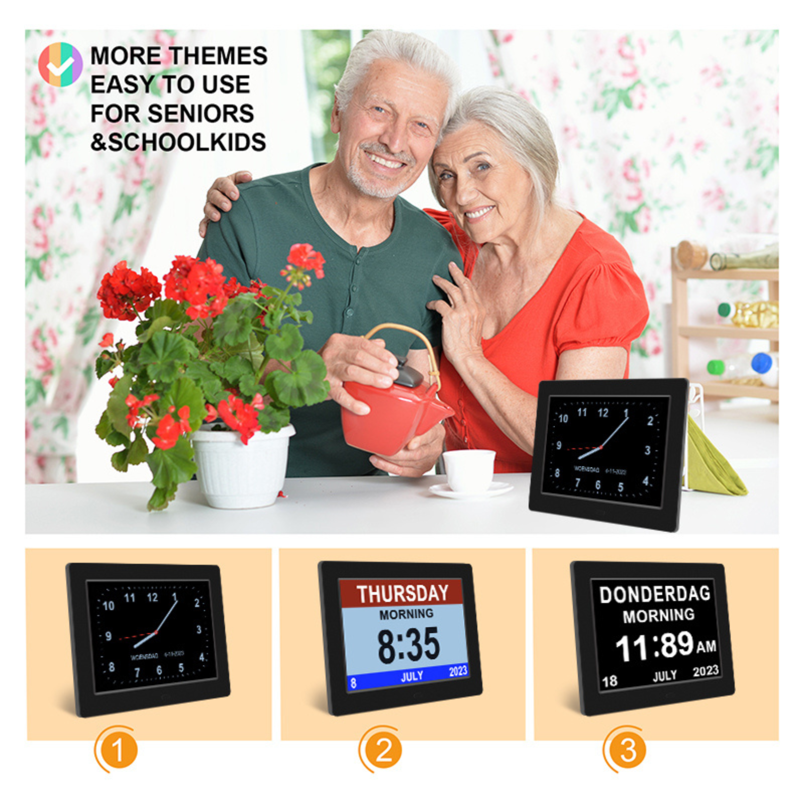 Digital Day Clock Calendar 7"-8''-10" LED Large  Dementia Date Week Month Year Time Black/White