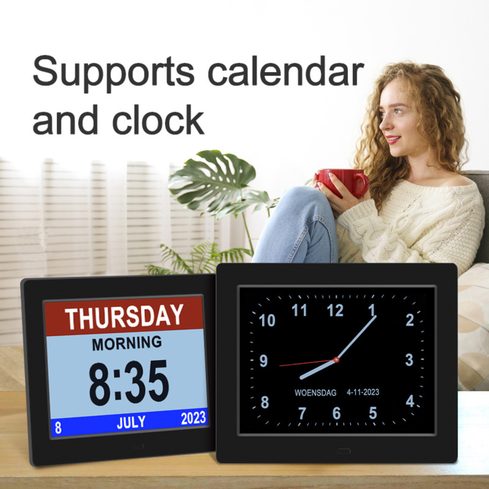 Digital Day Clock Calendar 7"-8''-10" LED Large  Dementia Date Week Month Year Time Black/White