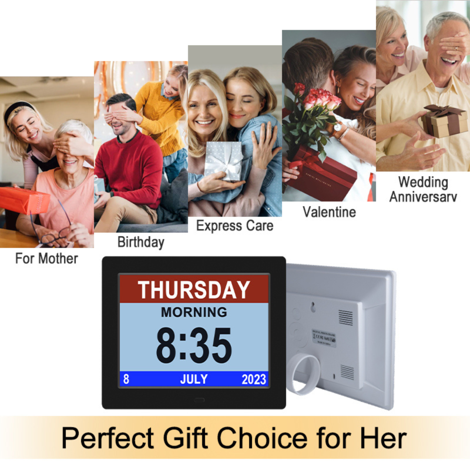 Digital Day Clock Calendar 7"-8''-10" LED Large  Dementia Date Week Month Year Time Black/White