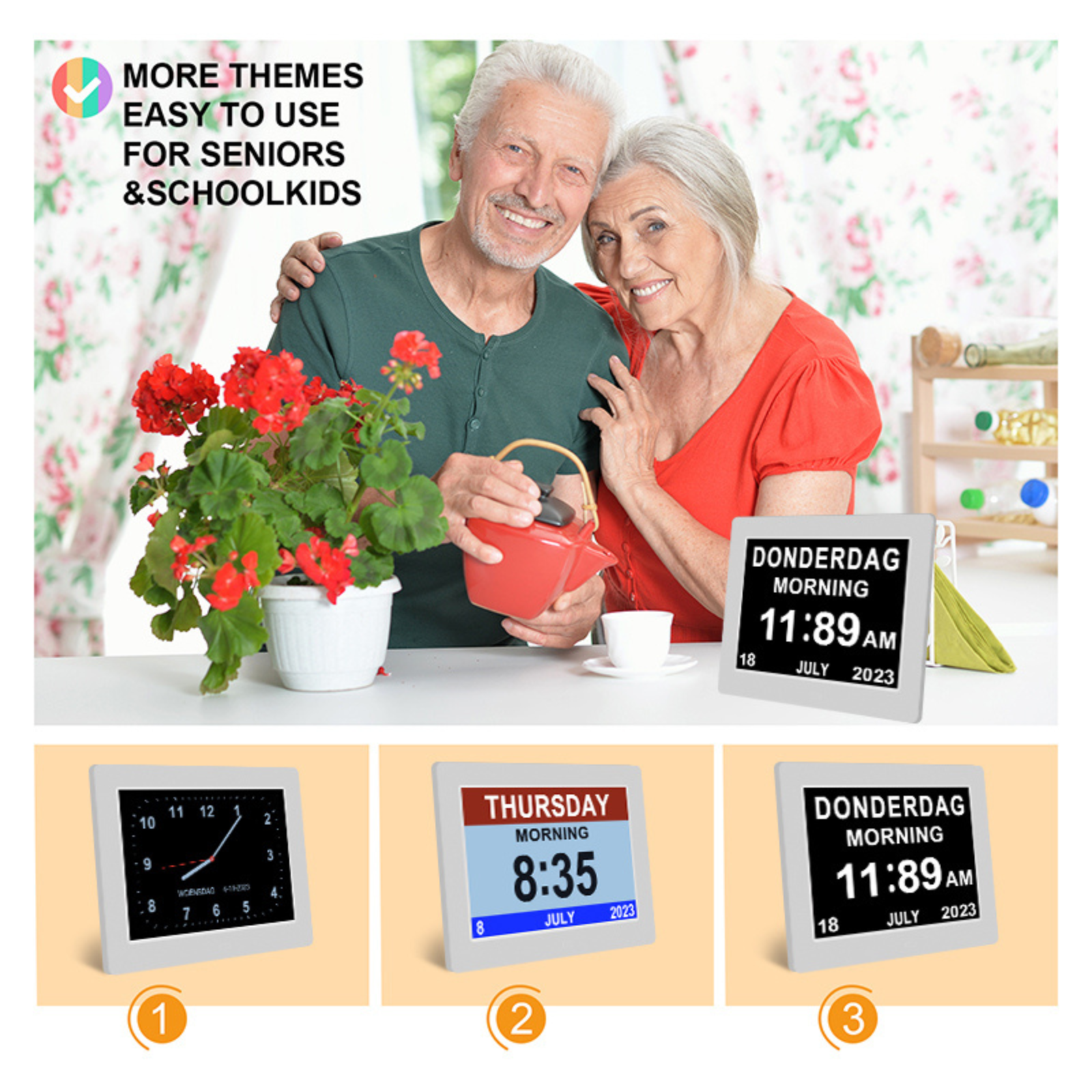 Digital Day Clock Calendar 7"-8''-10" LED Large  Dementia Date Week Month Year Time Black/White