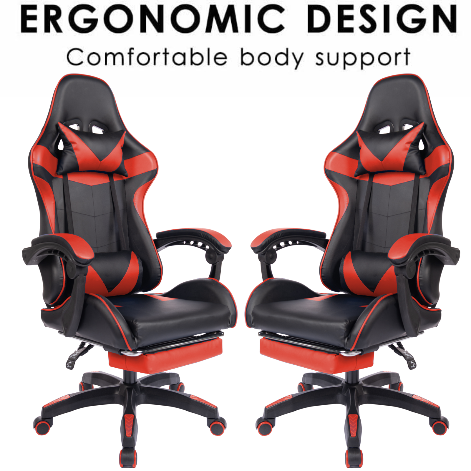 Executive Office Gaming Chair PU Leather Ergonomic Recliner Black/Red/Blue Seat
