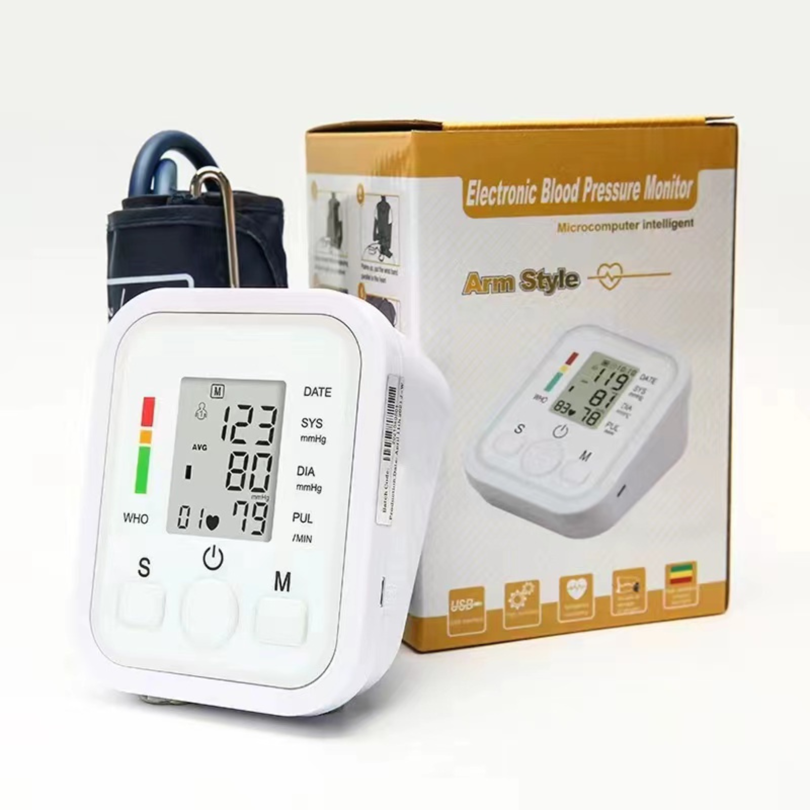 Digital Blood Pressure Monitor Upper Arm Fully Automatic BP Machine Heart Rate Monitor Portable With Voice