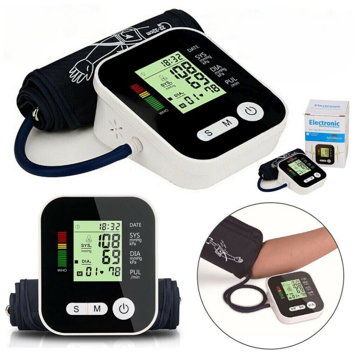 Digital Upper Arm Blood Pressure Meter Automatic Heart Rate BP Monitor Machine With Voice - Black