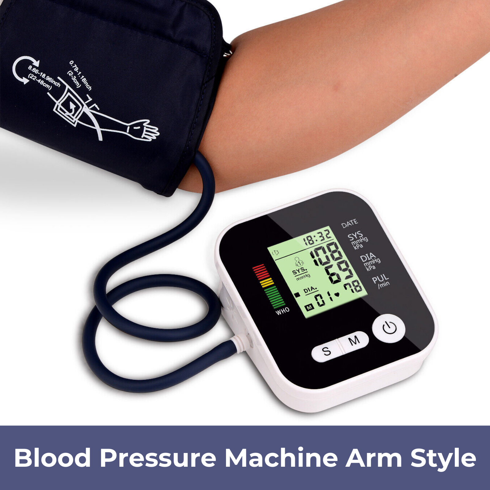 Digital Upper Arm Blood Pressure Meter Automatic Heart Rate BP Monitor Machine With Voice - Black