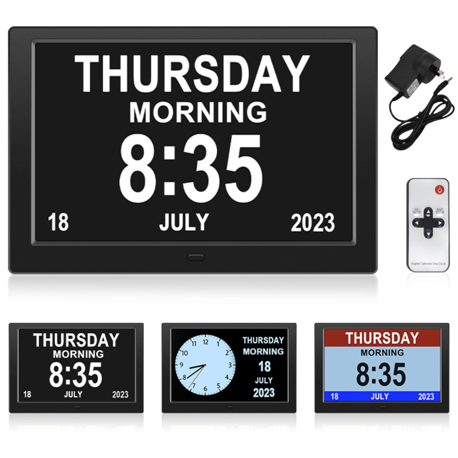 Digital Day Clock Calendar 7"-8''-10" LED Large  Dementia Date Week Month Year Time Black/White