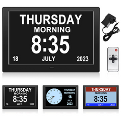 Digital Day Clock Calendar 7"-8''-10" LED Large  Dementia Date Week Month Year Time Black/White