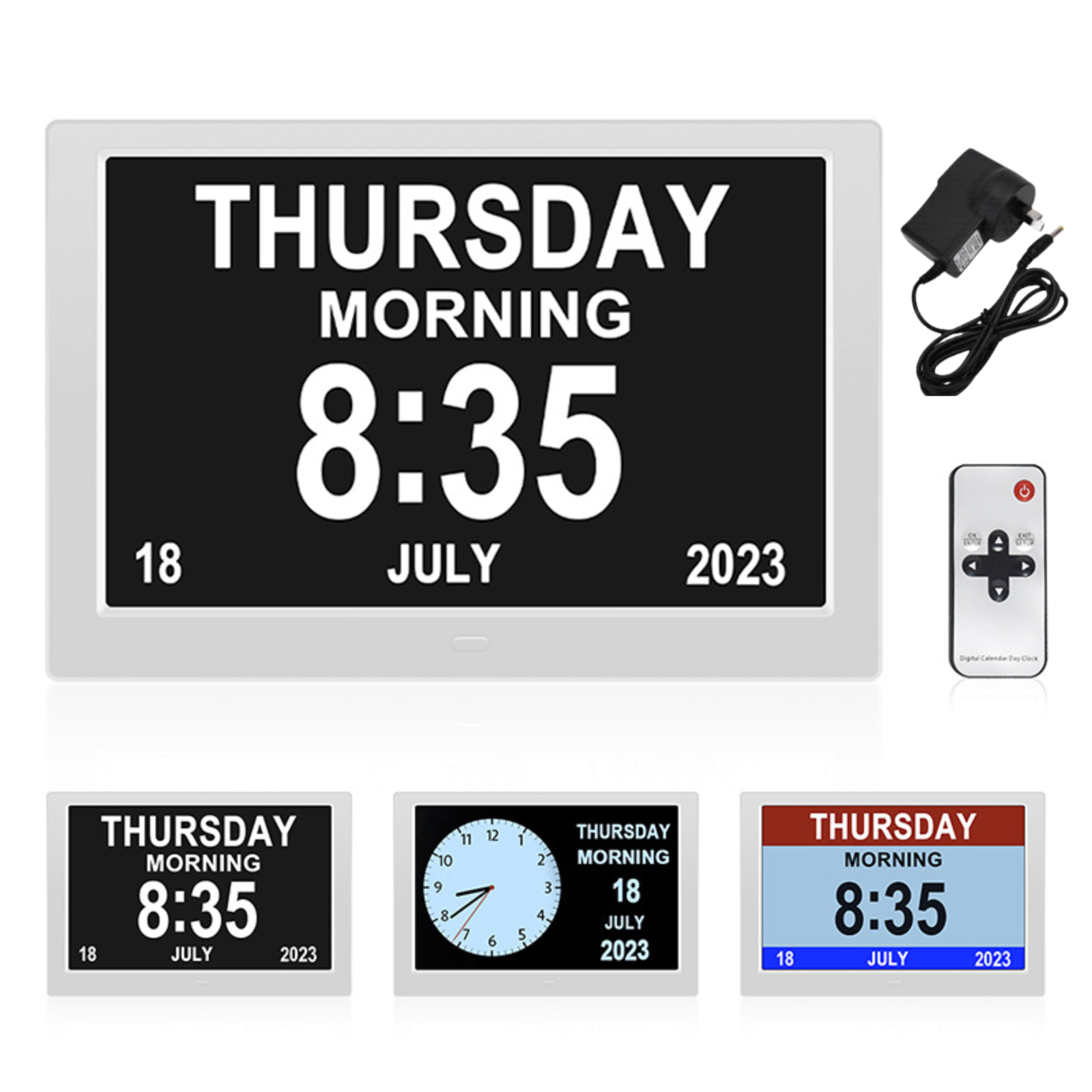 Digital Day Clock Calendar 7"-8''-10" LED Large  Dementia Date Week Month Year Time Black/White