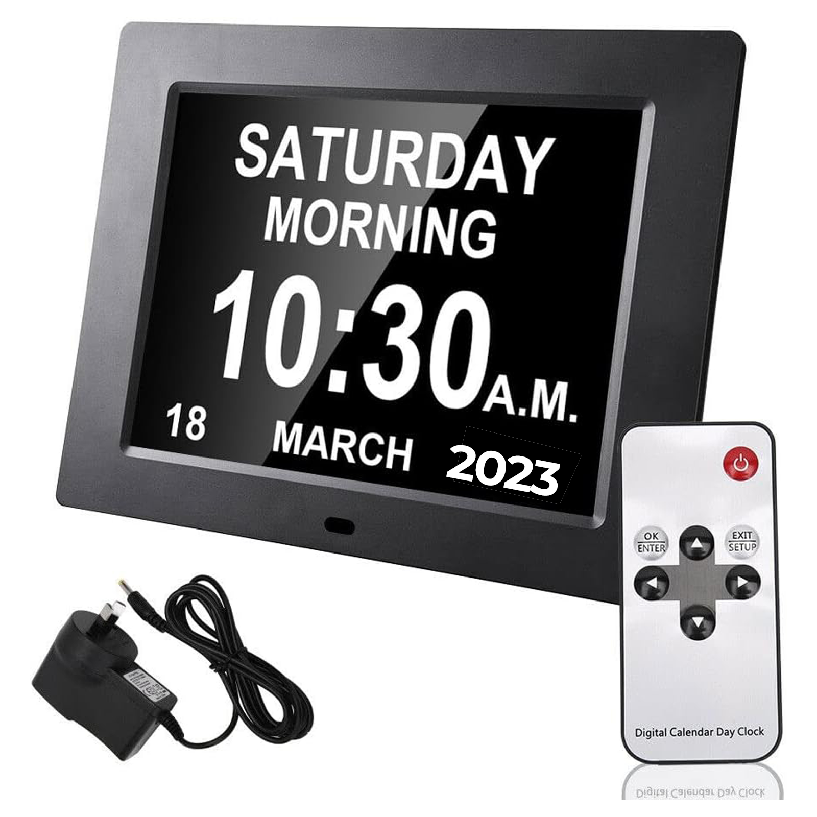 Digital Day Clock Calendar 7"-8''-10" LED Large  Dementia Date Week Month Year Time Black/White