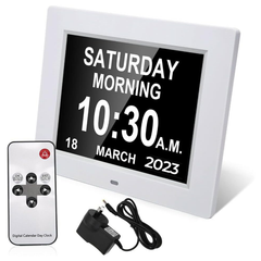 Digital Day Clock Calendar 7"-8''-10" LED Large  Dementia Date Week Month Year Time Black/White