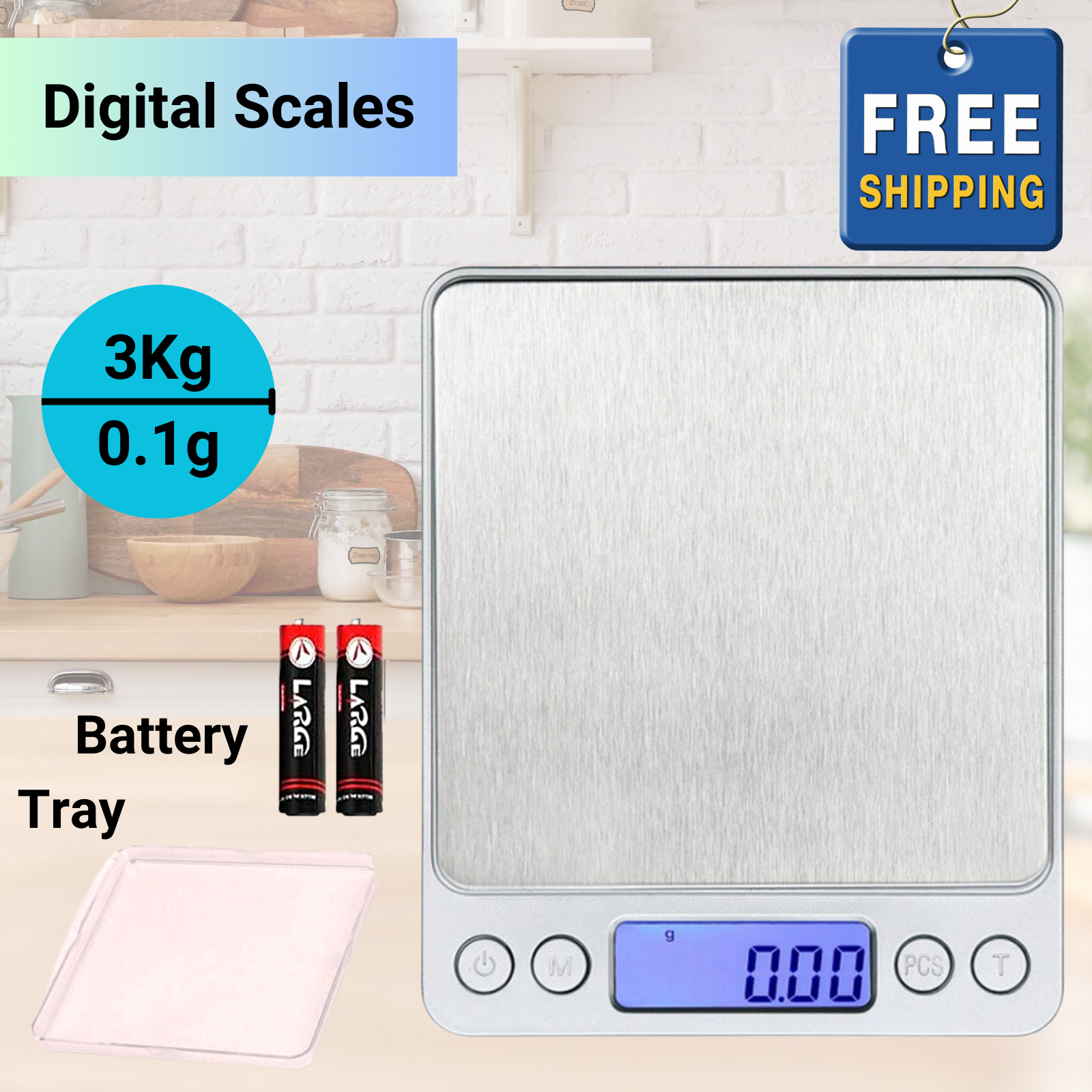 Kitchen Digital Scale LCD Electronic weighing Machine 3kg 0.1g Coffee Food Weight Postal Scales