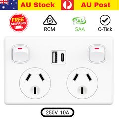 Double Power Point GPO Wall Outlet 10A with USB A & Type C Charging Power Point with Fast Charge USB Ports 5V 3.6Amp (White)