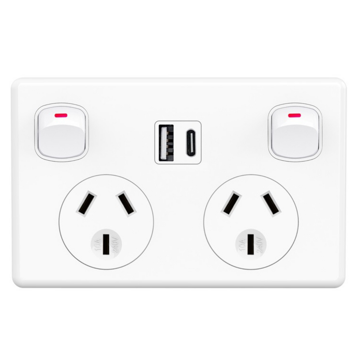 Double Power Point GPO Wall Outlet 10A with USB A & Type C Charging Power Point with Fast Charge USB Ports 5V 3.6Amp (White)