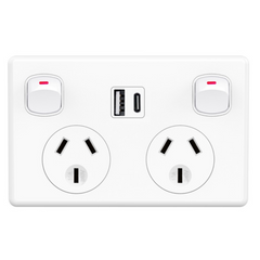 Double Power Point GPO Wall Outlet 10A with USB A & Type C Charging Power Point with Fast Charge USB Ports 5V 3.6Amp (White)